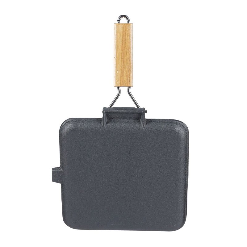 Grillpan gietijzer met opvouwbaar houten handvat, 28x28 cm | Gietijzeren pan |  |