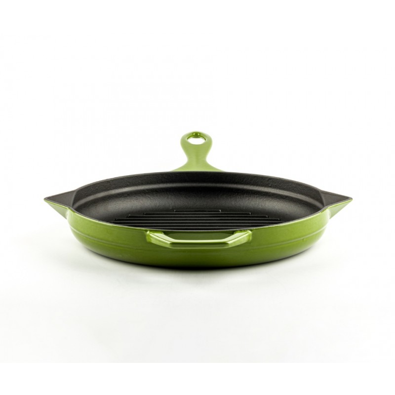 Geëmailleerde grillpan gietijzer Hosse, Bamboo, Ф28cm | Grillpan gietijzer | Gietijzeren pan |