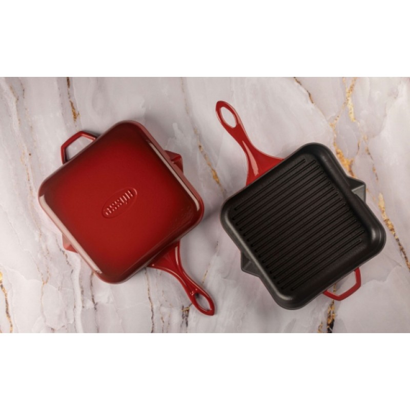 Geëmailleerde grillpan gietijzer Hosse, Rubin, 28x28cm | Grillpan gietijzer | Gietijzeren pan |