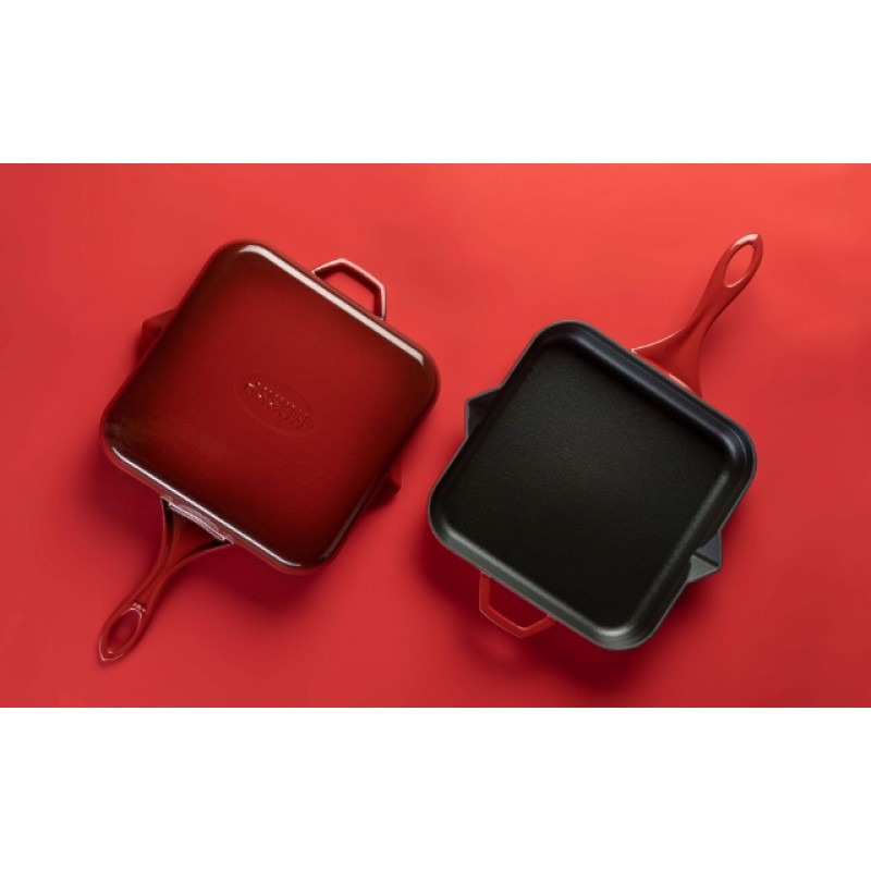 Geëmailleerde gietijzeren pan Hosse, Rubin, 28x28cm | Platte gietijzeren pan | Gietijzeren pan |