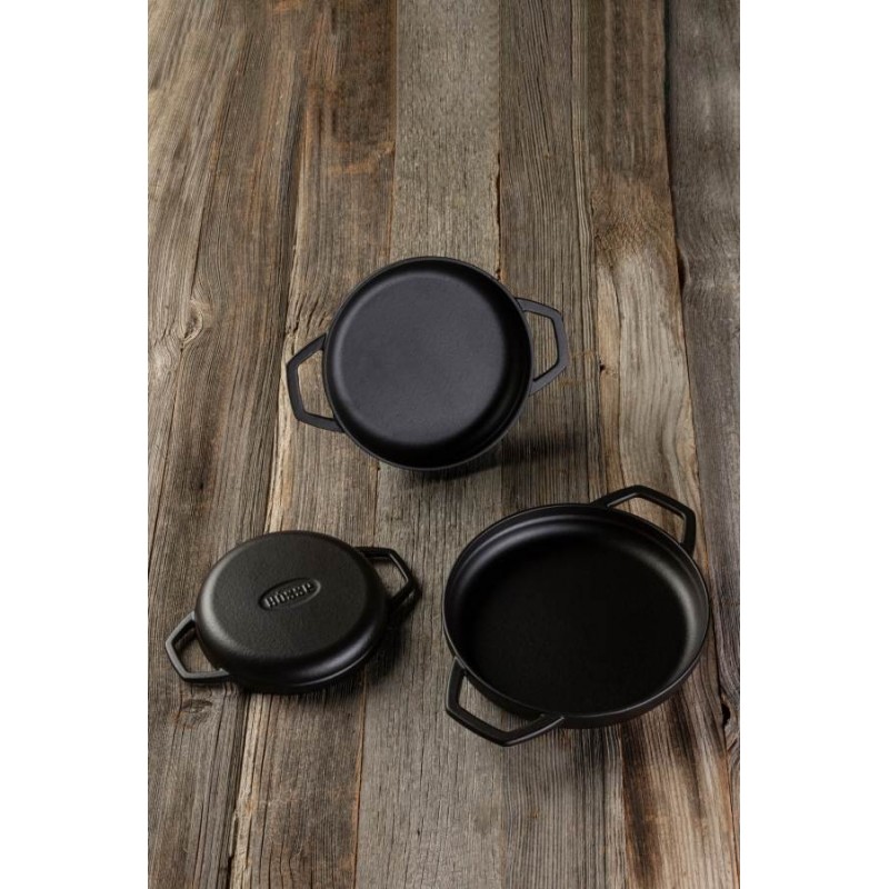 Geëmailleerde gietijzeren pan met twee handvatten Hosse, Black Onyx, Ф22cm | Platte gietijzeren pan | Gietijzeren pan |