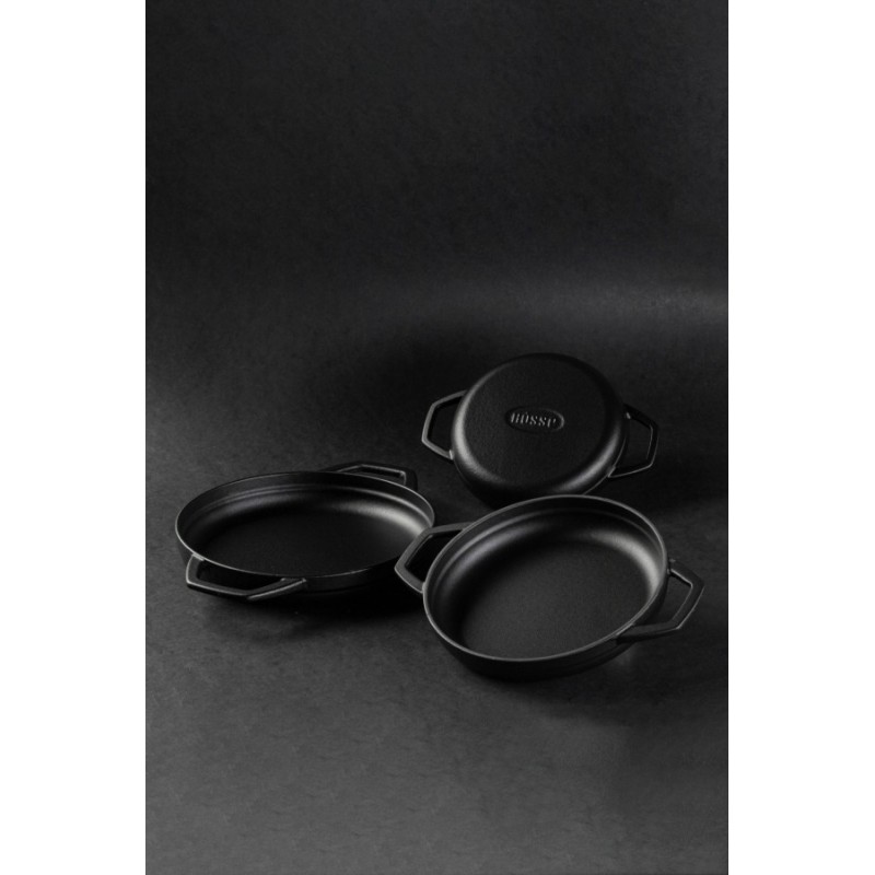 Geëmailleerde gietijzeren pan met twee handvatten Hosse, Black Onyx, Ф16cm | Platte gietijzeren pan | Gietijzeren pan |