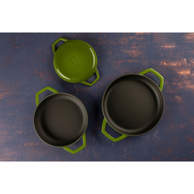 Geëmailleerde gietijzeren pan met twee handvatten Hosse, Bamboo, Ф16cm | Platte gietijzeren pan | Gietijzeren pan |