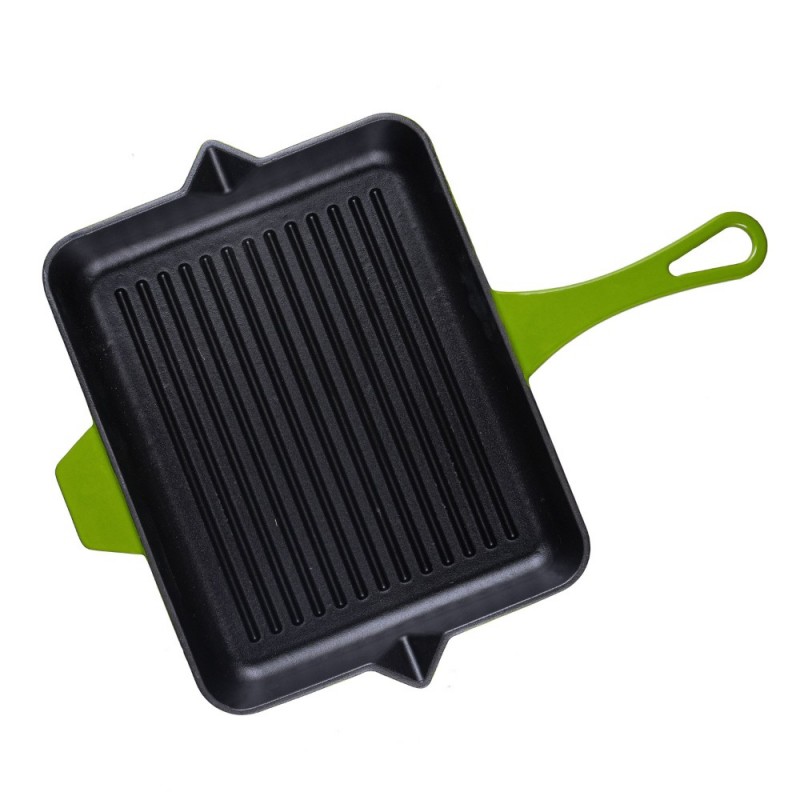 Geëmailleerde grillpan gietijzer Solagio, Bamboo, 26x32cm - Grillpan gietijzer